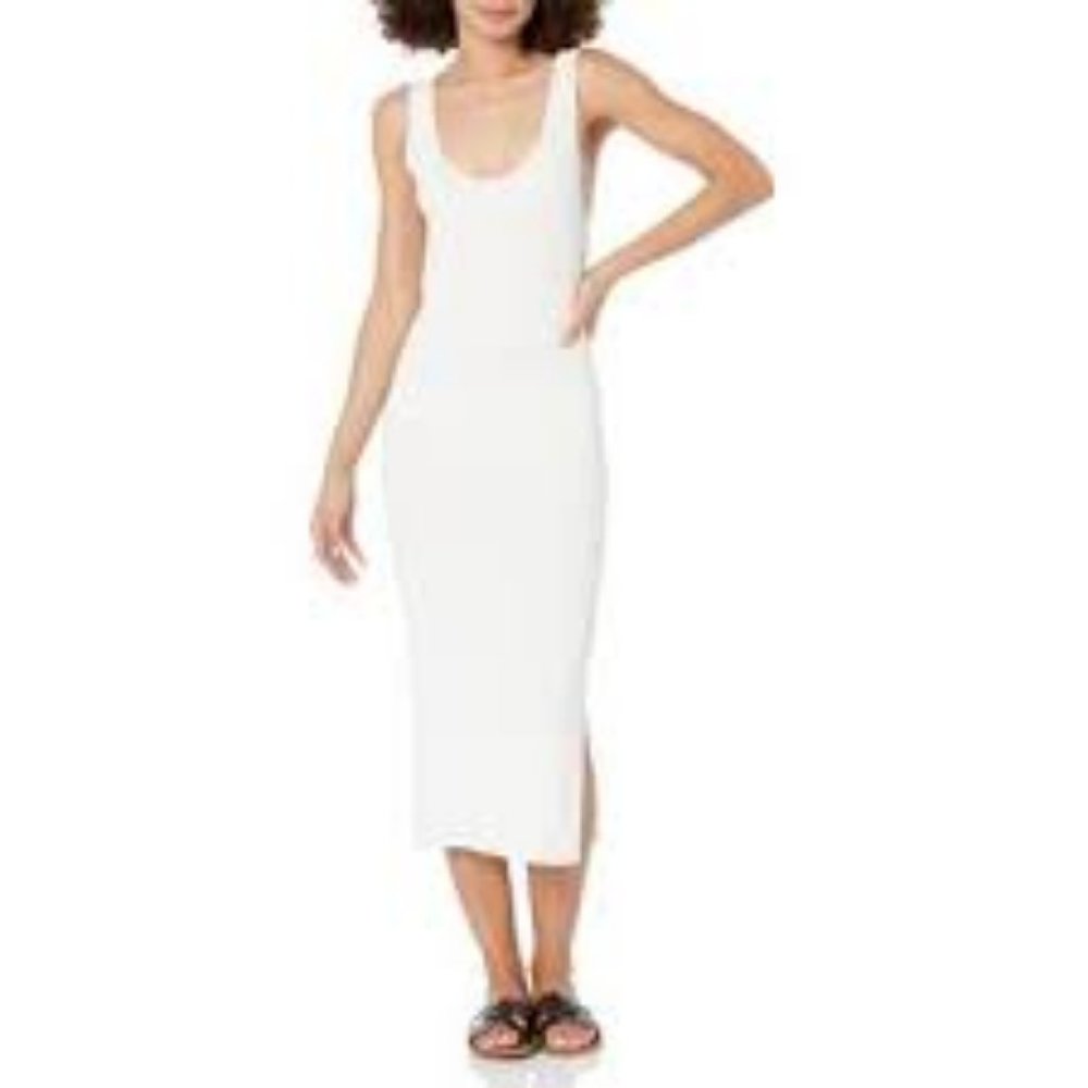 NWT THE DROP YASMIN SIDE-SLIT RIBBED MIDI TANK SWEATER DRESS IVORY SMALL
